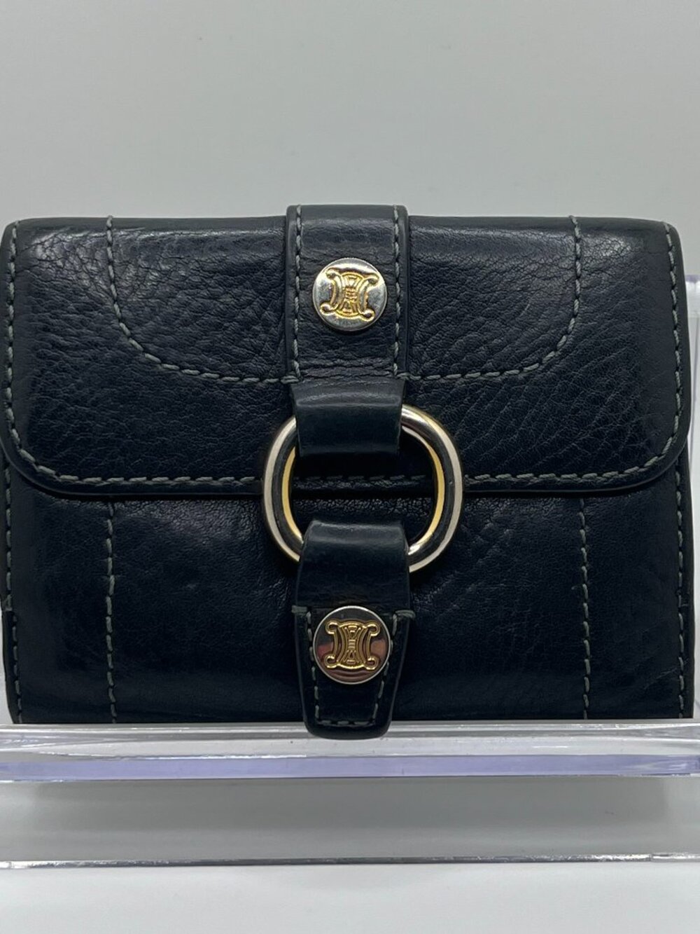 Vintage Celine Black Leather Compact Wallet